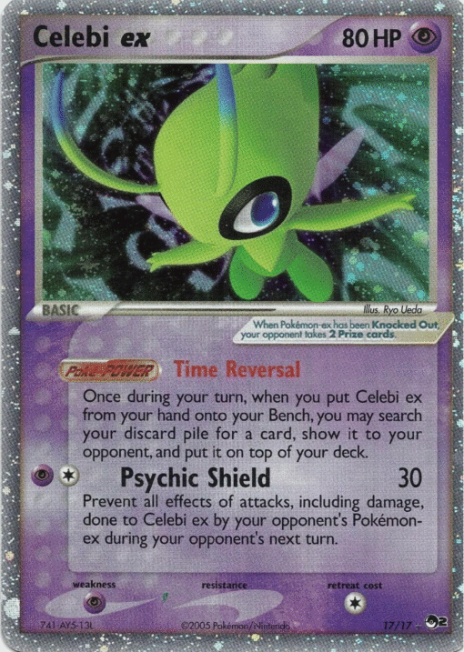 2005 Pokemon POP Series 2 #17 Celebi Ex Holo SWIRL DMG - HP